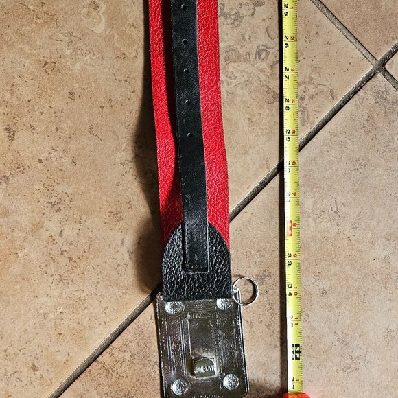 WE Red and Black Scott Leather Kilt Belt with chrome finish Buckle - Picture 9 of 11